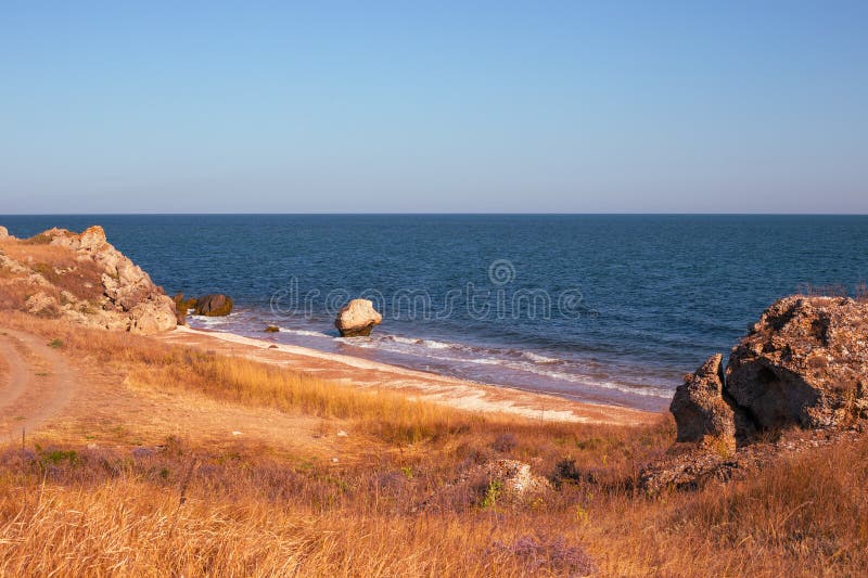 Autumn Seascape. Rocky Bay on the Azov Sea, Crimean Beaches Stock Photo ...