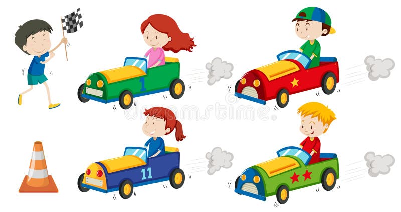 Boys and Girls in Racing Cars Stock Vector - Illustration of girl ...