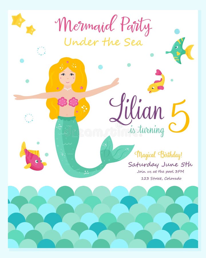 Bright Invitation Template for the Pool Party with Young Girl Stock ...