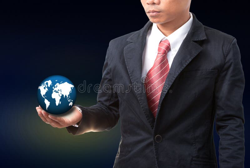 Business man holding earth globe in hand