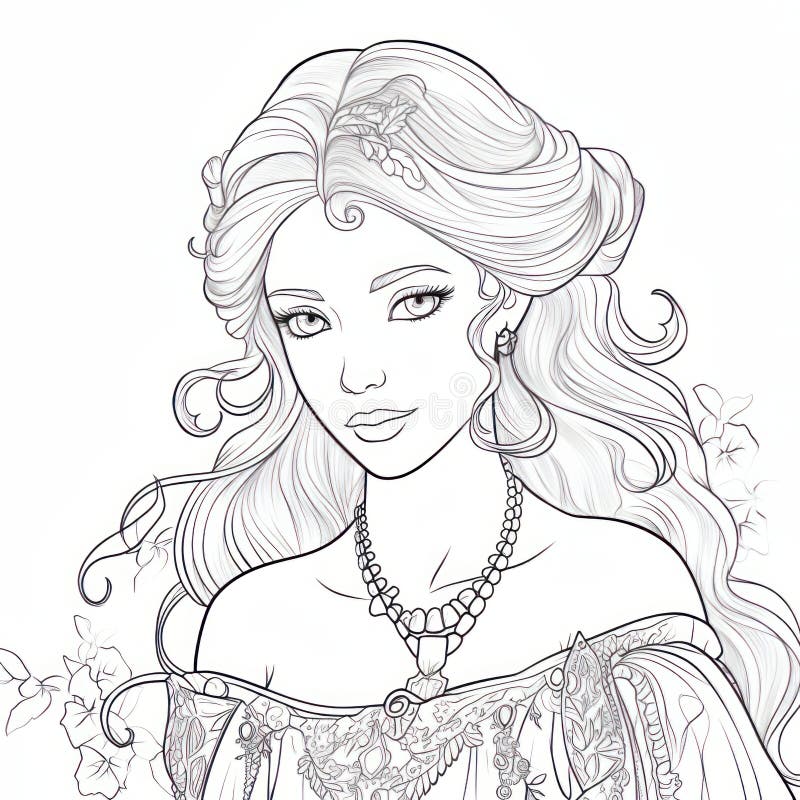 A Character Design Portrait Princess Coloring Book Generative AI Stock ...