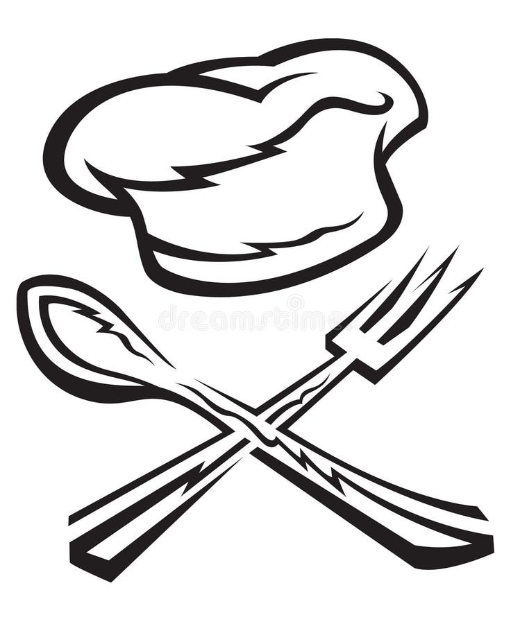 Chef Hat with Spoon and Fork Stock Vector - Illustration of cook ...