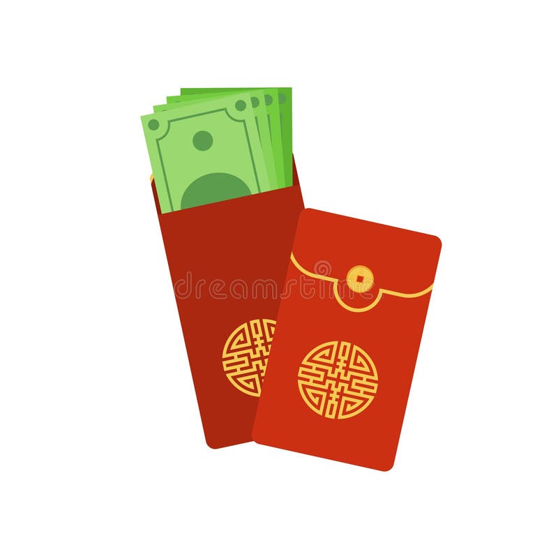 Chinese Angpao Vector Illustration. Traditional Red Envelope with Coins ...