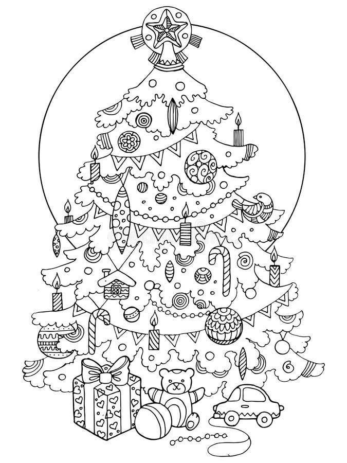 Christmas Tree Cartoon Coloring Book Vector Stock Vector - Illustration ...