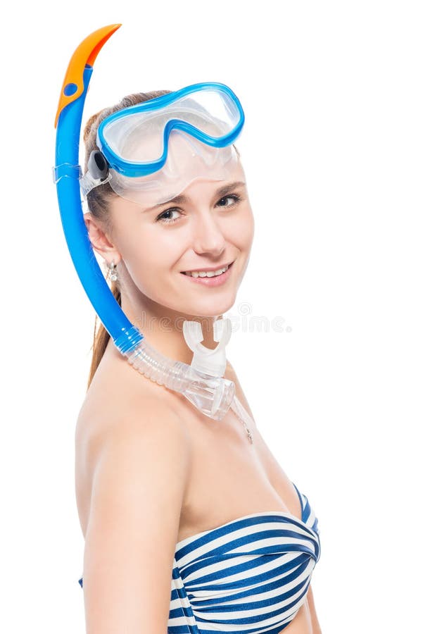 Close-up portrait of a girl in a snorkeling mask