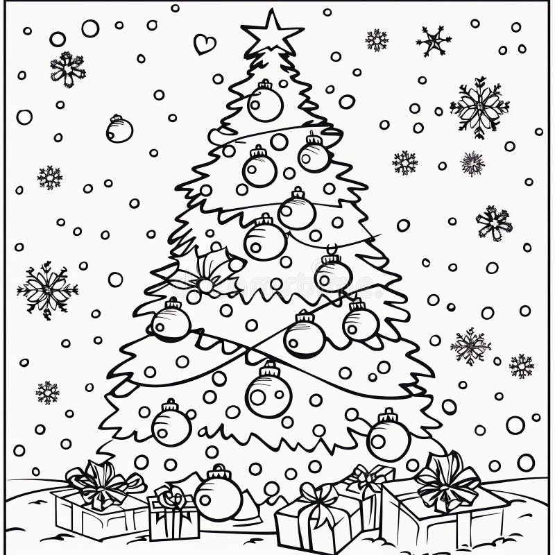 Coloring Page of a Decorated Christmas Tree. Black and White ...