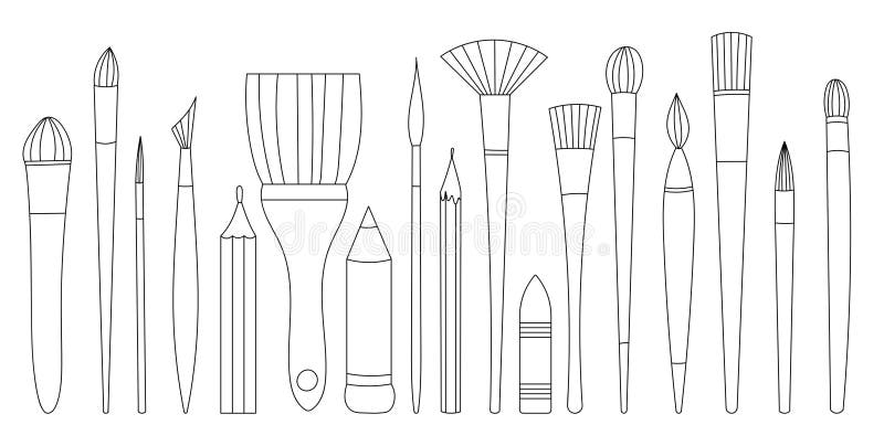 Coloring Page: Set of Brushes and Pencils Stock Illustration ...