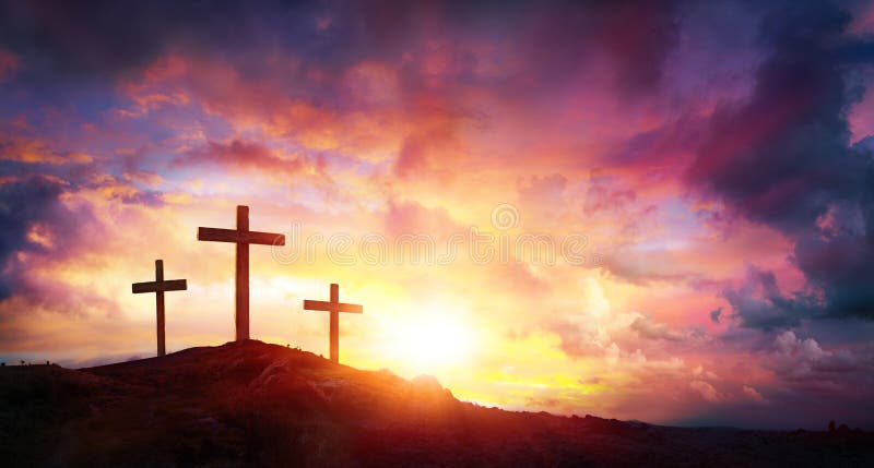 Crucifixion Of Jesus Christ At Sunrise - Three Crosses