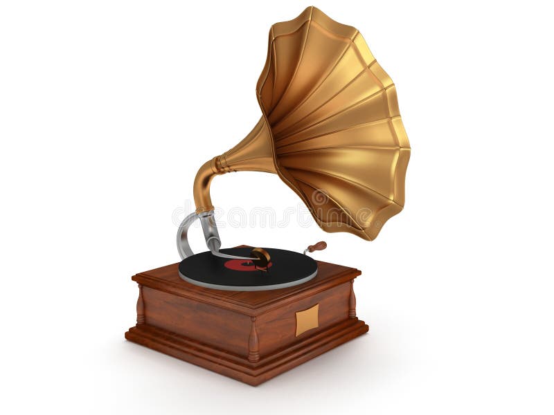 3d old vintage gramophone isolated on white