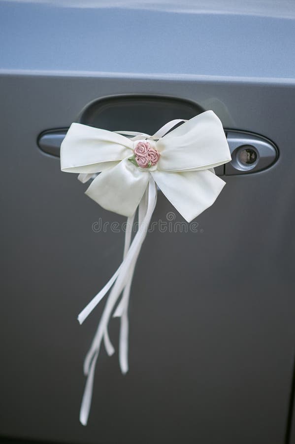 Decorative Bow on Car Handle for Wedding Decor Stock Image - Image of ...