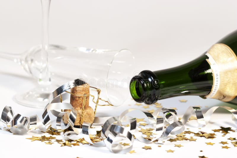 Empty Sparkling Wine Bottle Overturned Glass Stock Photo - Image of ...