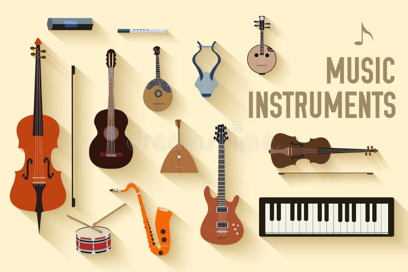 Flat Music Instruments Background Concept Vector Stock Illustrations ...