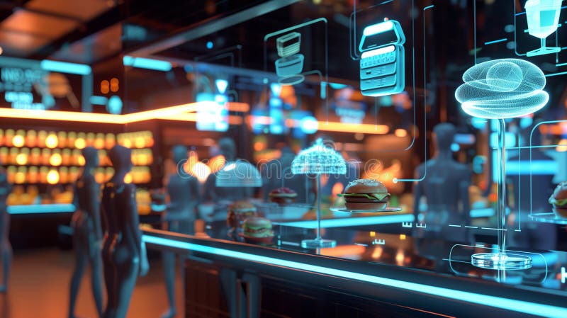 Futuristic High Technology Fast Food Restaurant with Hologram Menu ...