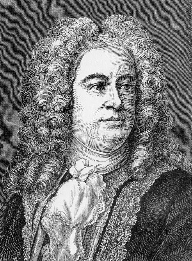 George Frideric Handel (German: Georg Friedrich Händel; 1685 - 1759) was a German-born British Baroque composer famous for his operas, oratorios, anthems and organ concertos; engraving from Selections from the Journal of John Wesley, 1891