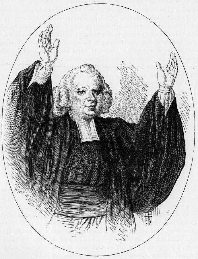 George Whitefield (1714 – 1770), aka George Whitfield, an English Anglican preacher who helped spread the Great Awakening in Britain, and especially in the British North American colonies. He was one of the founders of Methodism and of the evangelical movement generally; engraving from Selections from the Journal of John Wesley, 1891