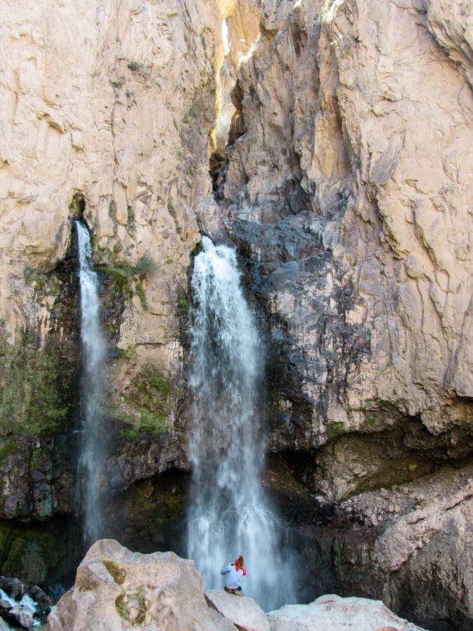 Girl Under a Waterfall Taking Pictures Stock Image - Image of rock ...