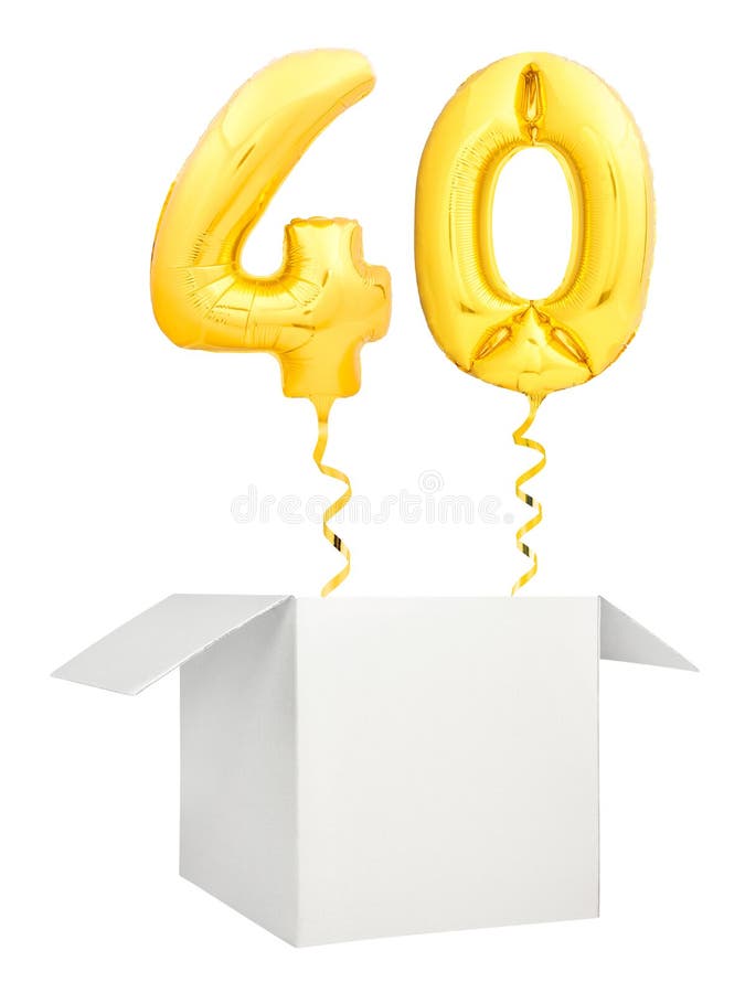 Golden Number Forty Balloon Flying Out of Blank White Box Isolated on ...