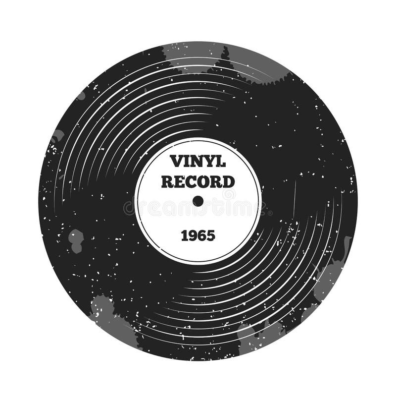 Gramophone vinyl LP record. Radio, rock n roll. Music sound. DJ retro music. Vinyl record. Label and badge