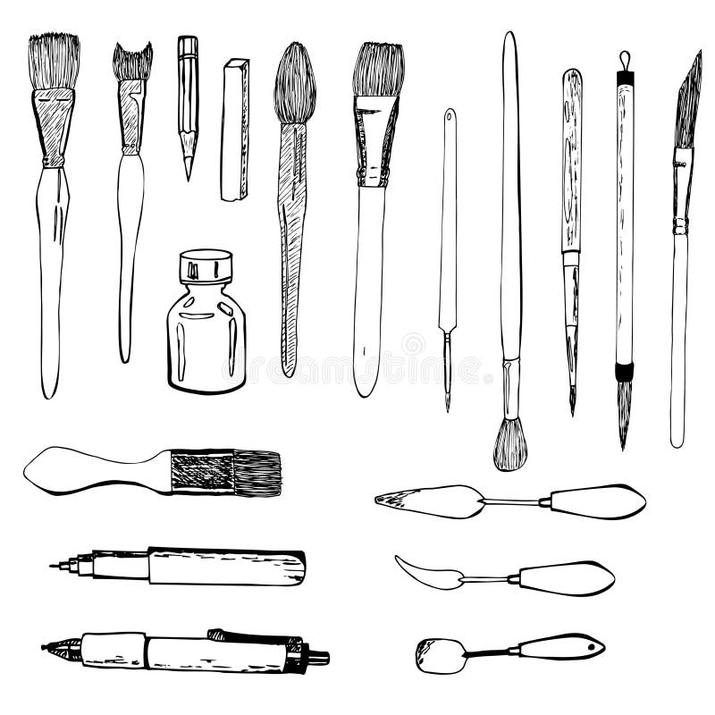 Hand drawn art tools set stock vector. Illustration of painting - 138216886