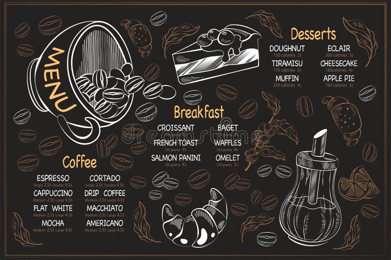 Horizontal Menu Template with Coffee Dessert and Breakfasts Stock ...