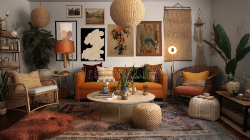 Interior Deisgn of Living Room in Bohemian Style with Gallery Wall ...