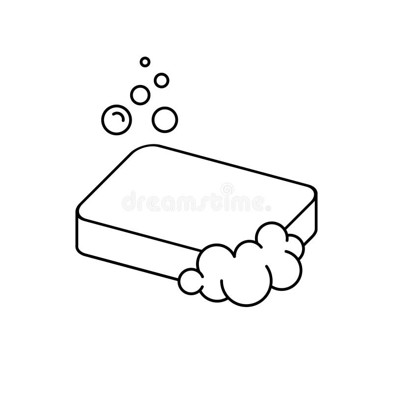 Isometric Soap Line Icon. Soap Bar Outline with Foam and Soap Bubbles ...