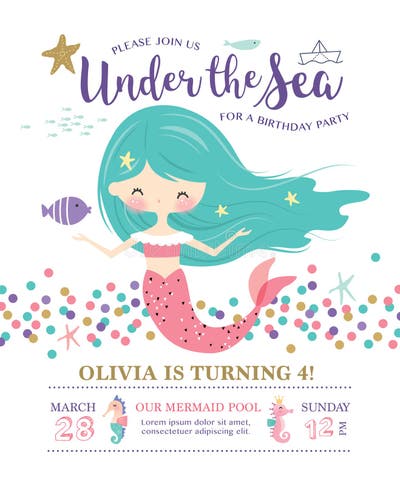 Kids Sea Birthday Party Invitation Card Stock Illustrations – 858 Kids ...