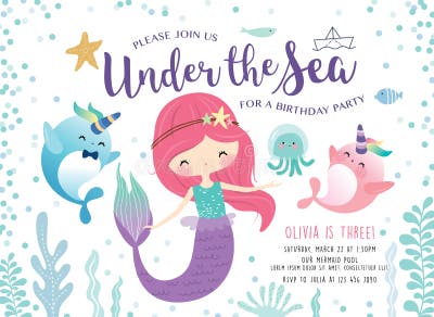 Kids Sea Birthday Party Invitation Card Stock Illustrations – 626 Kids ...