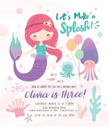 Kids Sea Birthday Party Invitation Card Stock Illustrations – 708 Kids ...