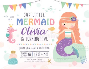 Kids Sea Birthday Party Invitation Card Stock Illustrations – 858 Kids ...