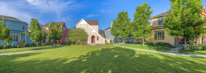 Large Green Field in a Residential Area at Daybreak, Utah Stock Photo ...