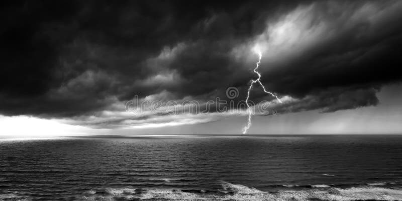 Lightning & Stormy Weather - Panoramic Over Sea. Stock Photo - Image of ...