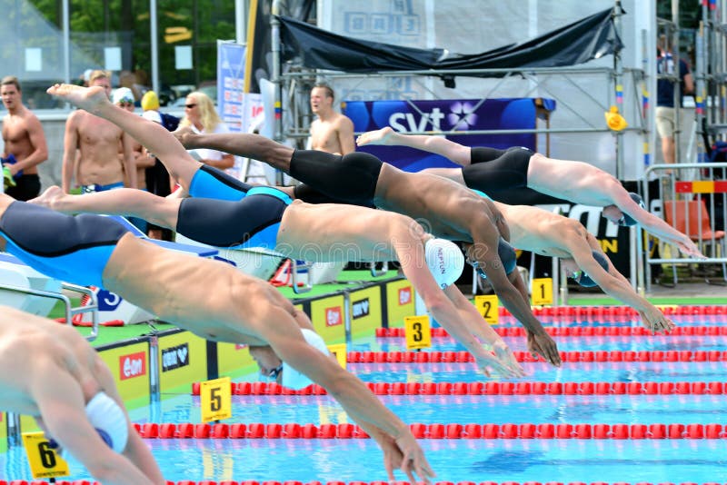 The line up at a swim launch pad