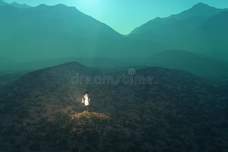 Lost woman in the desert