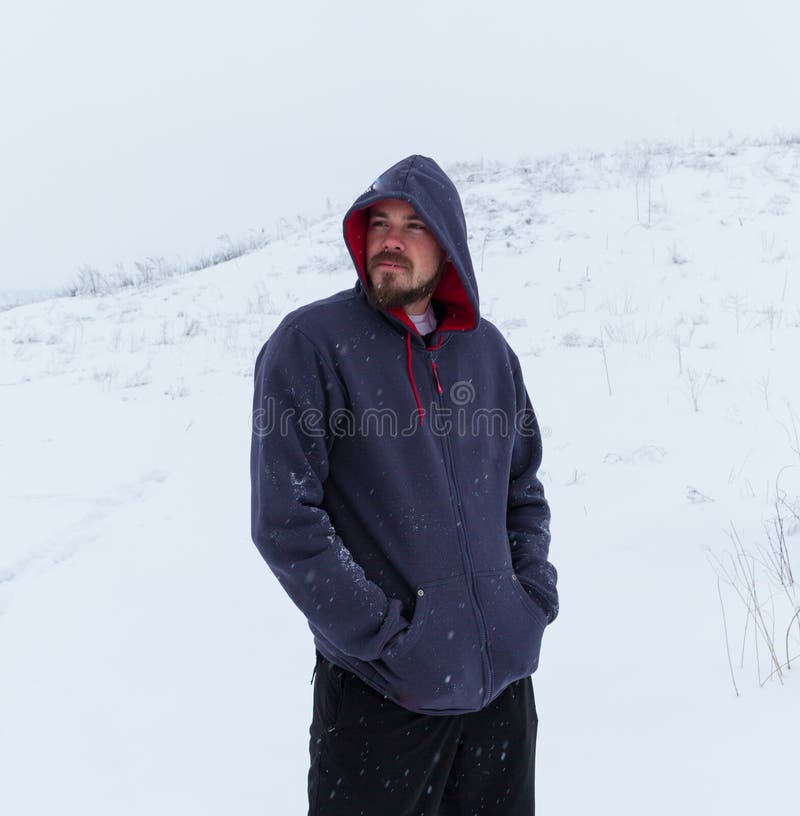 Man Wearing Blank Grey Hoodie, in the Urban Background Near the River ...