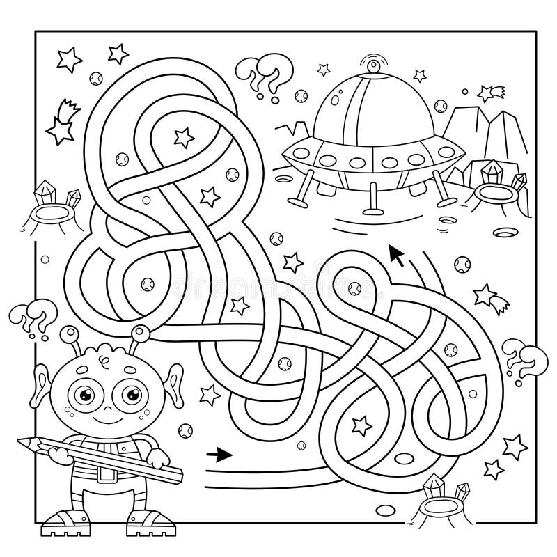 Maze or Labyrinth Game. Puzzle. Tangled Road. Coloring Page Outline of ...