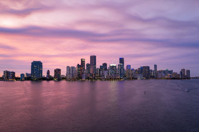 Miami Night Downtown. Skyline City Miami Lighting Lights Sea Ocean ...