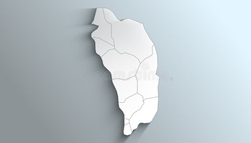 Geographical Map of Dominica with Parishes with Counties with Regions with Shadows.