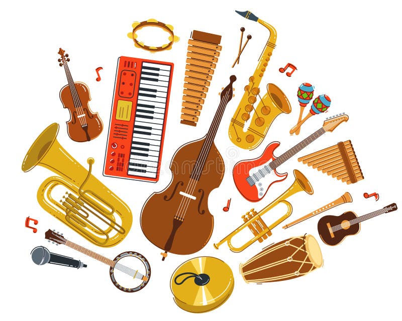 Music Orchestra Diverse Instruments Vector Flat Illustration Isolated ...