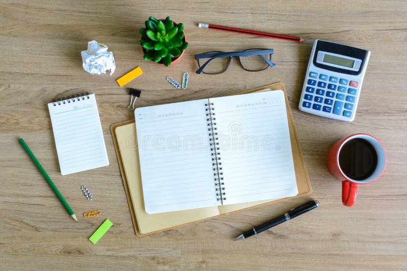 Office Supply and Cup of Coffee on Desk Stock Photo - Image of desk ...