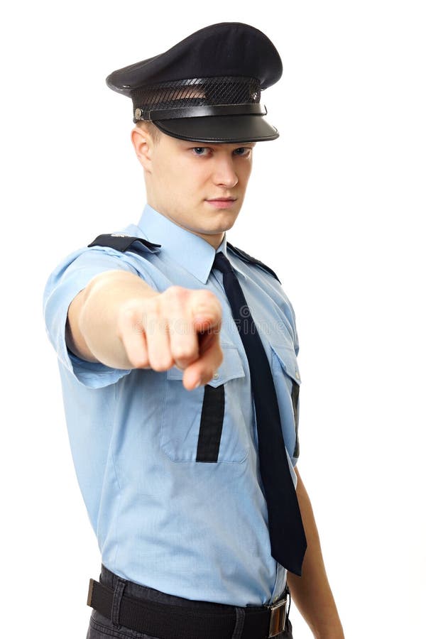 Policeman Shows You Finger Up Stock Photo - Image of security, shirt ...