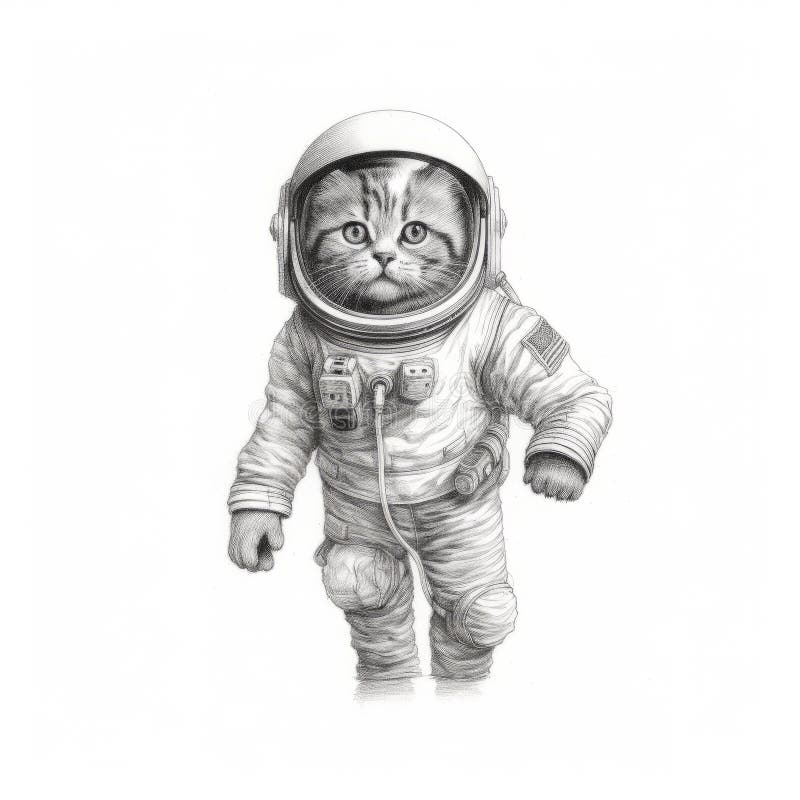 This space cat astronaut painting showcases a stunning graphite realism style with intricate attention to detail in the costumes. the illustrative realism technique used in this piece is reminiscent of the group f64, while the hyper-realistic animal illustrations are brought to life with loose linework. a must-have for any space or cat lover! , ai generated.