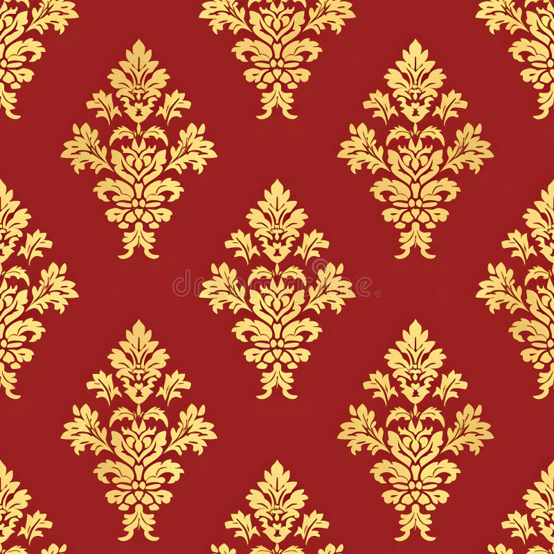 Seamless Texture of Red and Gold Damask Pattern Stock Photo - Image of ...