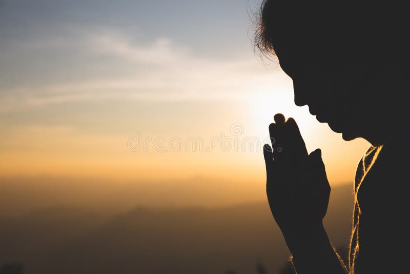 Silhouette of a Woman Praying Hands with Faith in Religion and Belief in  God on the Morning Sunrise Background. Namaste or Stock Image - Image of  male, culture: 166730045