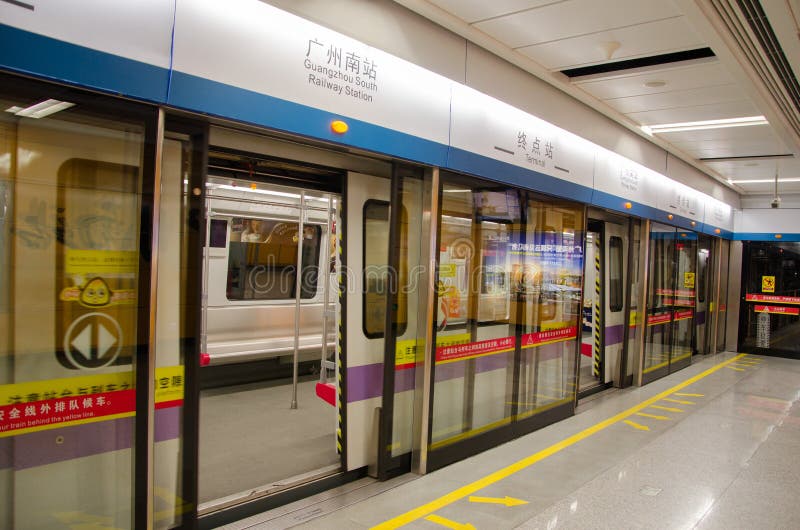 The Subway Train Stop At The Subway Station Editorial Stock Image ...