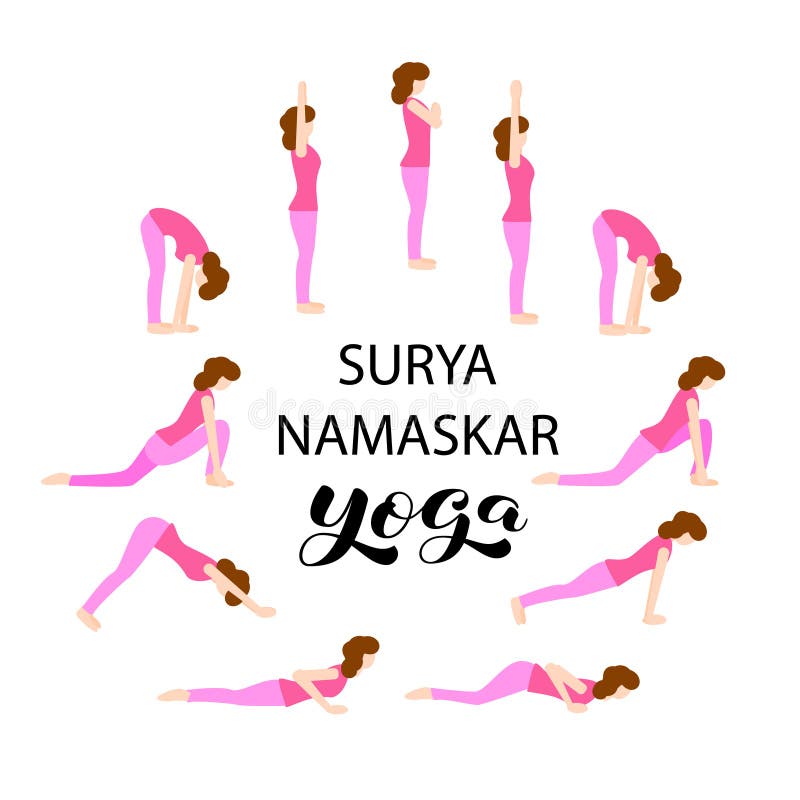 Suria Namaskar Yoga Poster. Woman in Pink Clothes Doing Yoga Practice ...