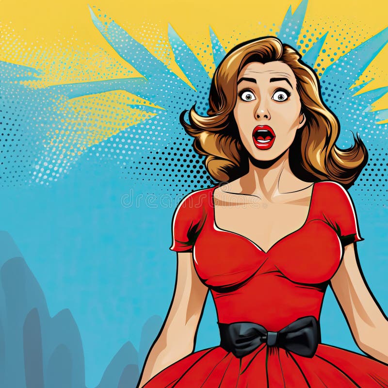 Surprised woman in pop art comic style stock illustration