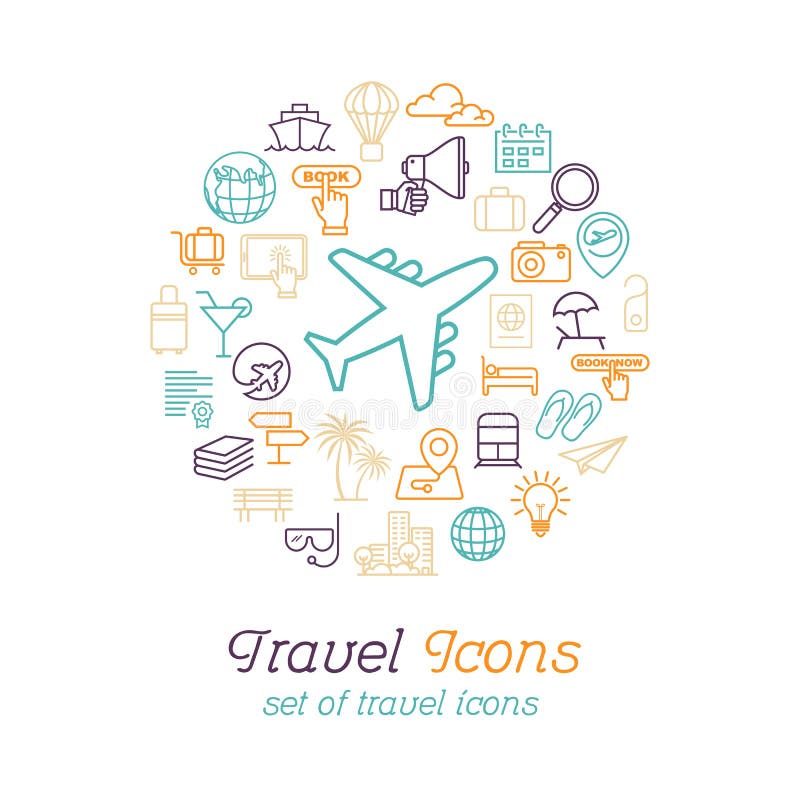 Travel and Tourism line icons set flat design, Logo design template