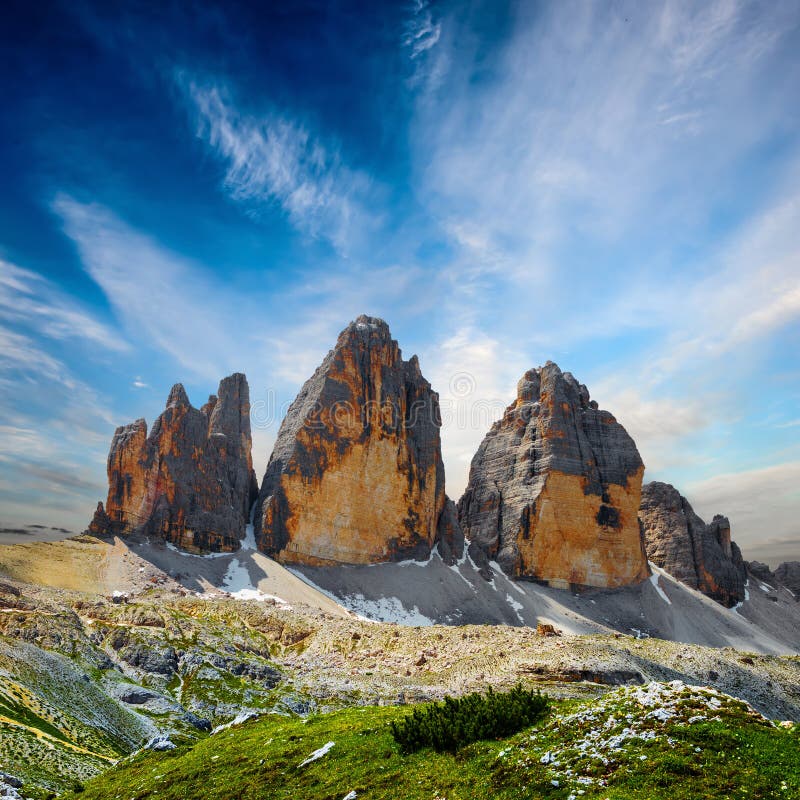 Tre Cime Di Lavaredo. Dolomites Alps. Italy Stock Photo - Image of ...