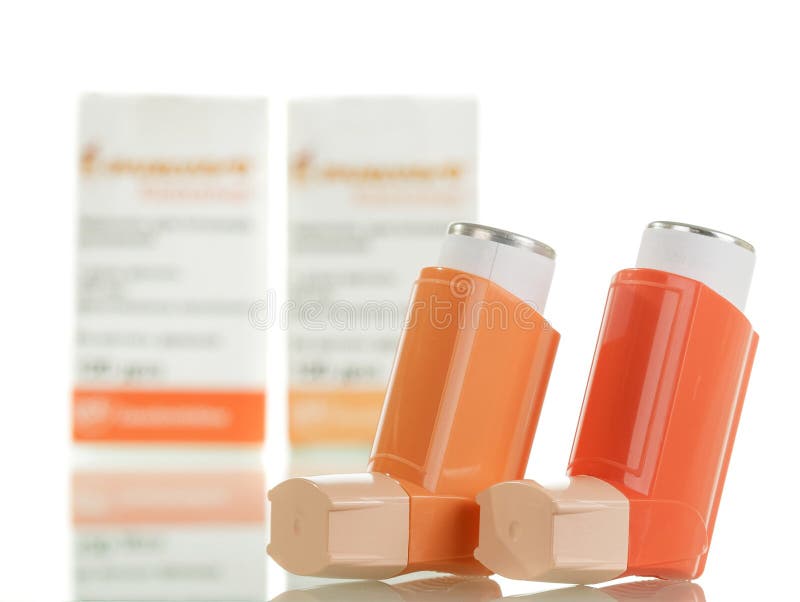 Orange Asthma Inhaler Isolated on White Stock Photo - Image of isolated ...